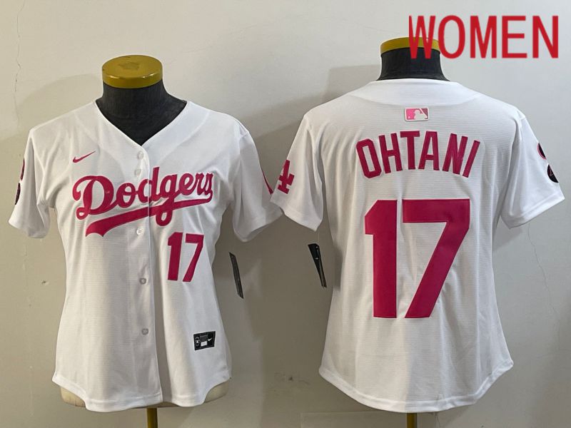 Women Los Angeles Dodgers #17 Ohtani White pink Game 2024 Nike MLB Jersey style 4->youth mlb jersey->Youth Jersey
